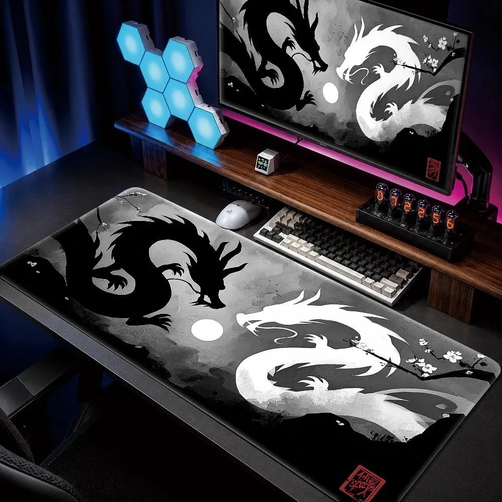 Guofeng Black and White Double Dragon Playing-Off Mouse Mat - Durable and Wear-resistant Office, Gaming and Computer Desk Mat