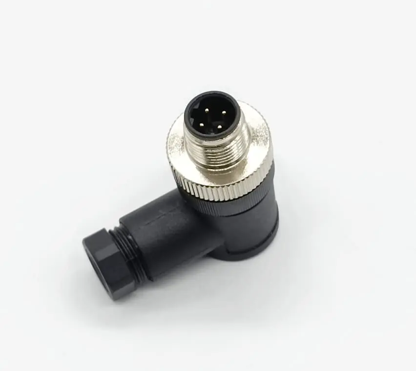 Sensores de ángulo recto M12 de 4 pines con código D macho sin shiled impermeable conector de campo para Profinet PG9 tipo
