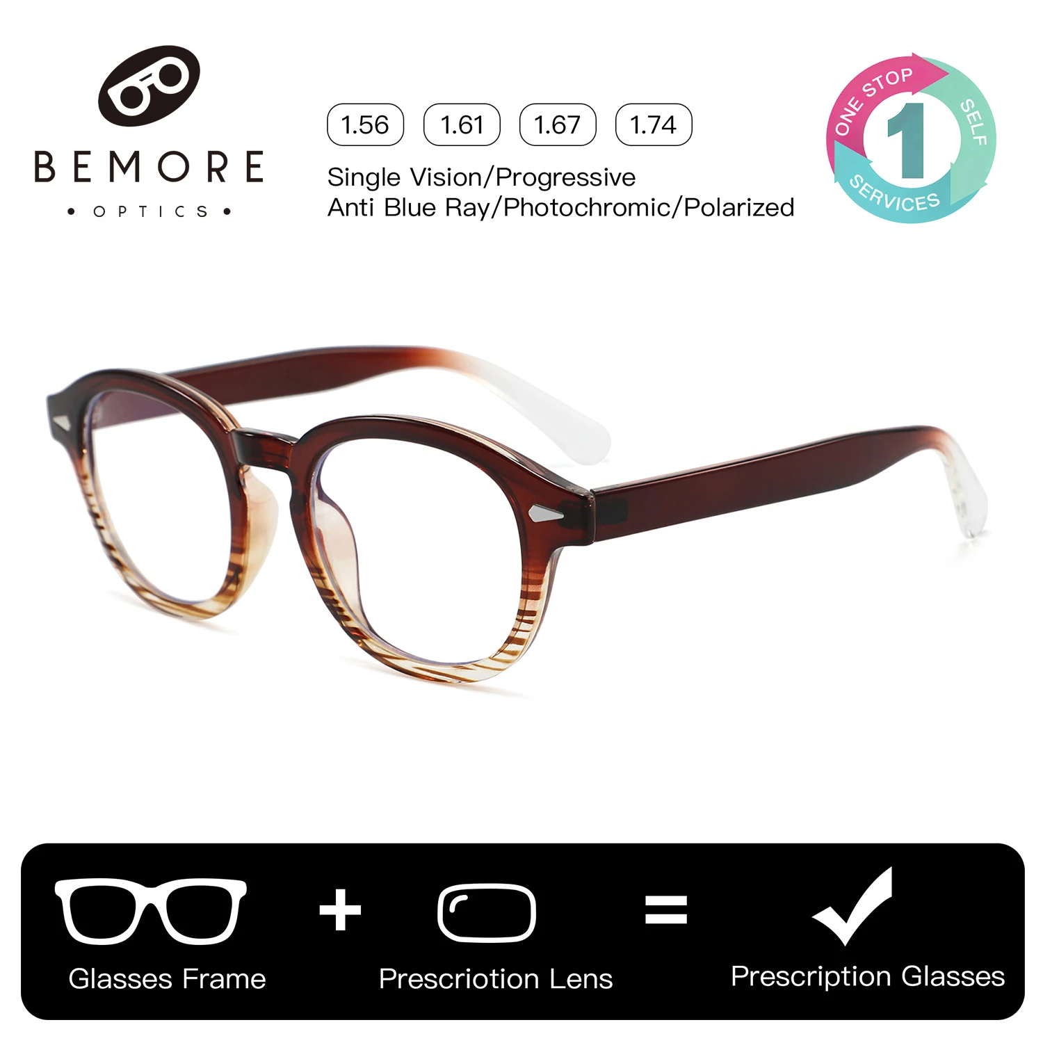 

BEMORE Trendy Round Handmade Acetate Optical Lenses Woman Square Multifocal Anti-Blue Light Photochromic Prescription Glasses