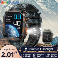 2024 Smart Watch 2.01 Screen Outdoor Flashlight Compass IP68 Waterproof Wireless Calling 600mAh 100+Sport Mode