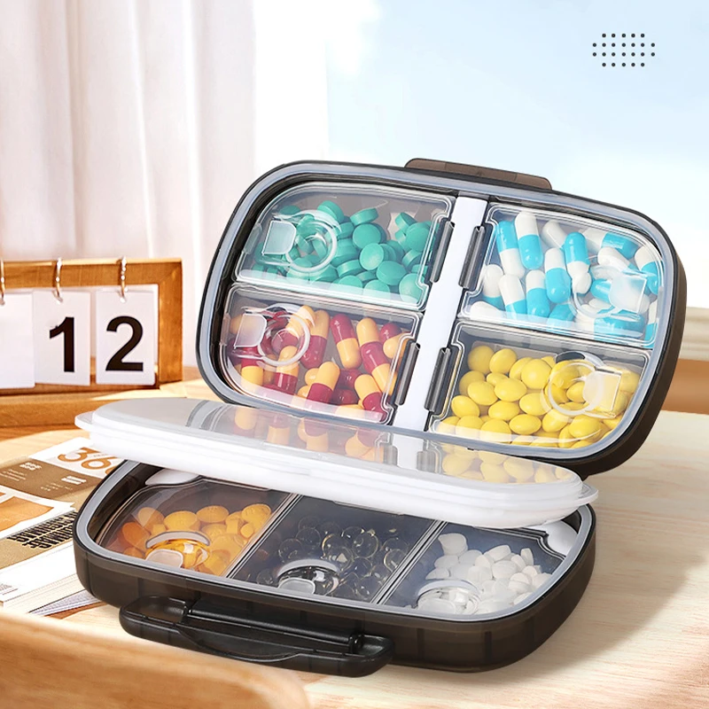 

Moisture Proof Pill Organizer Portable 8 Compartments Pill Box Small Pill Case for Travel Daily Medicine and Supplement Storage