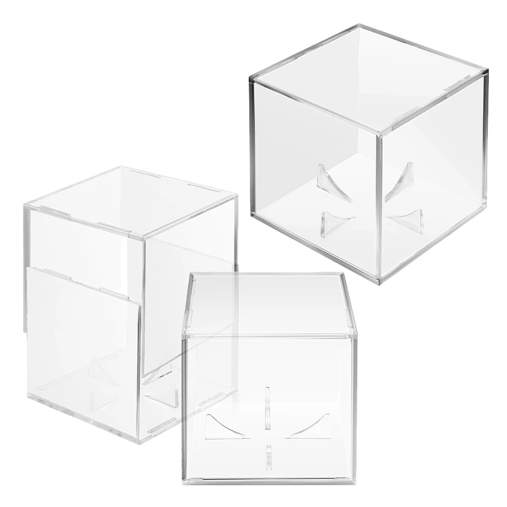 

3Pcs Display Case Baseball Clear Cube Acrylic Small Ball Stand Protector Figure Storage Box Home Item
