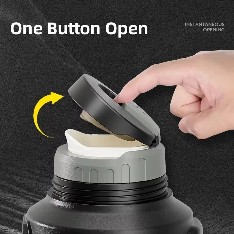 زجاجة مياه معزولة من الفولاذ المقاوم للصدأ مع مقبض زجاجة ترمس محمولة ذات سعة كبيرة في الهواء الطلق، تحافظ على ساخنة وباردة لمدة 72 ساعة