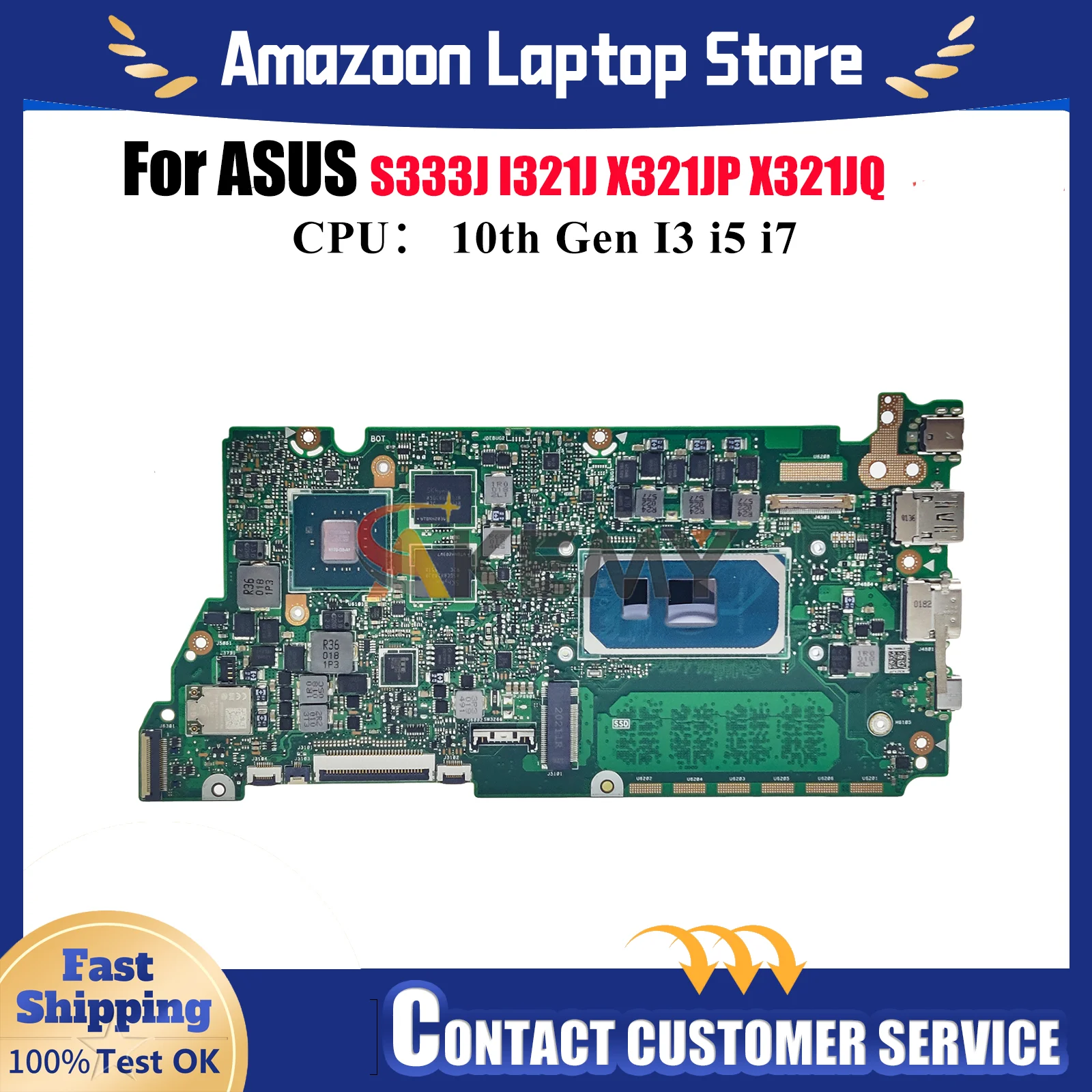 

X321JP Laptop Motherboard For ASUS VivoBook I321J S333J X321JQ X321JP X321J Mainboard With 10th Gen I3 i5 i7 100% tests OK stk