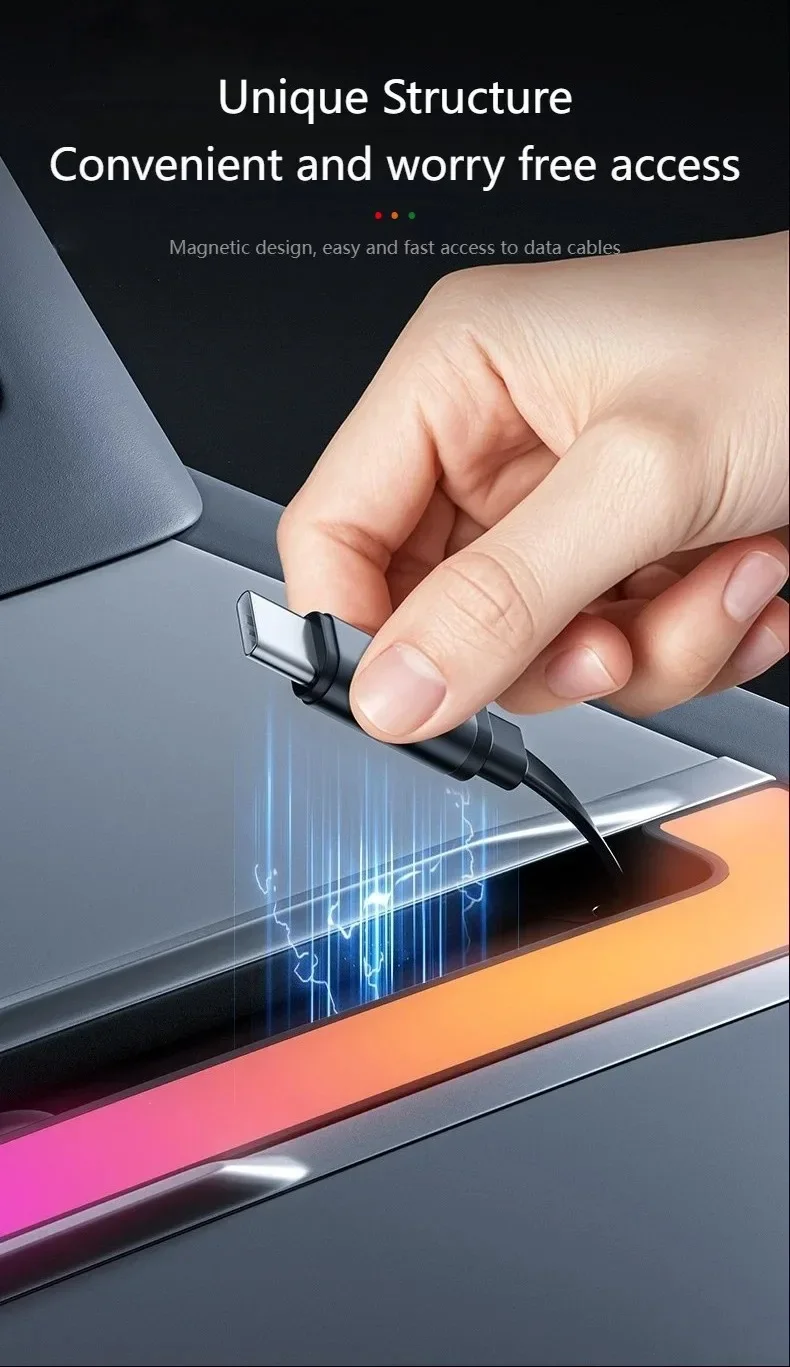 For Tesla Model Y Juniper Fast Charging USB Docing Station with Rainbow Light for Model 3 Highland Retractable Ambient Lighting view 3