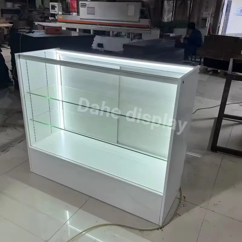 custom.Cheaper Price 6 feet Smoke Shop Display Dispensary Display Counter Wooden Glass showcases with Led Light