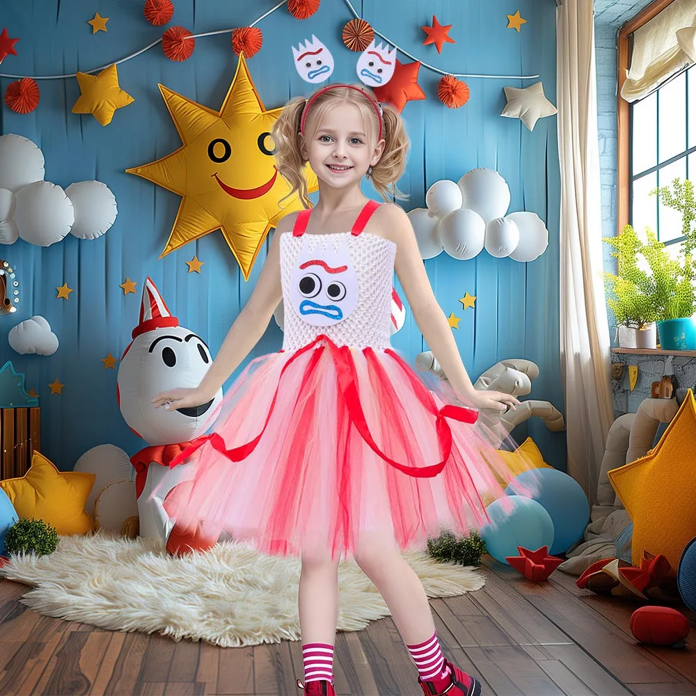 Forky Costume for Kids Girls Birthday Party Princess Dress Girls Halloween Cosplay Costume for Kids Fancy Dress Up Tutu Dress