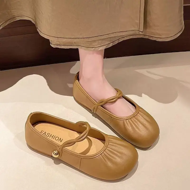 Romantic Mary Jane Bean Shoes Women's Soft Bottom Slip-On Summer Shoes Korean Style Flat Heel Casual Slipper for Daily Use
