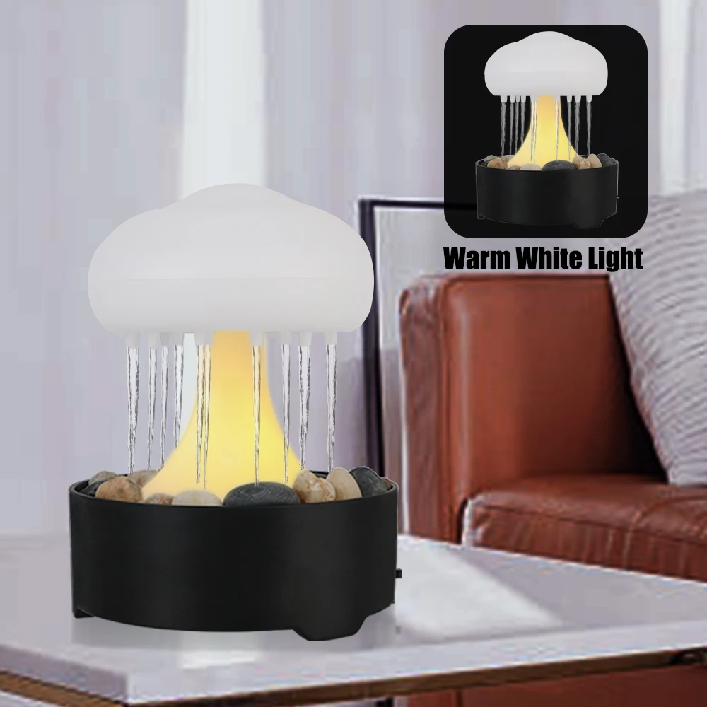 

For Home Bedroom Warm White Lights Ultra Quiet Mushroom Lamp Home Decor Fountain Light Rain Cloud Night Light Portable