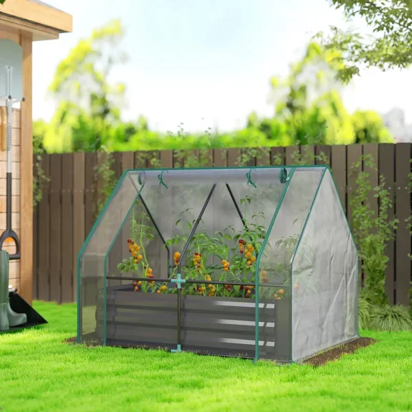 Galvanized Metal Raised Garden Bed with Greenhouse Cover,Ventilation for Vegetables Flowers Herbs