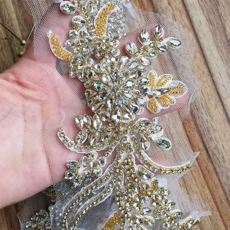 Glasperlen für schwere industrielle Anwendungen, symmetrische lange Blumen, DIY-Hochzeitskleid-Kragen, Bühnenkostüm-Rock-Dekoration RS24549 – Detail 7