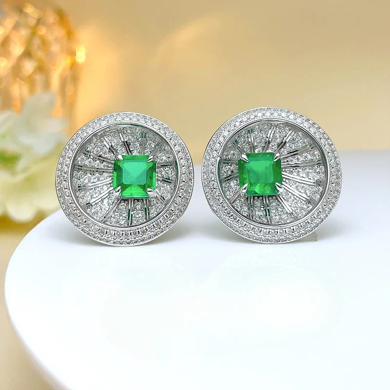 

Vintage Luxury Green Pure Silver Ear Studs Small and Personalized Trend European and American Fashion Plating Wedding Jewelry