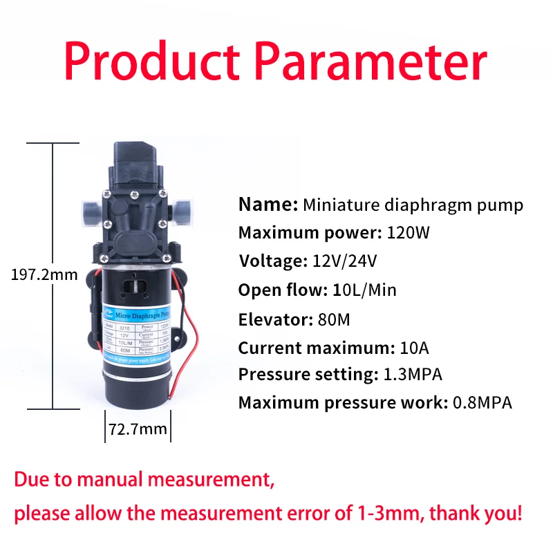 Imagem -05 - Min Alta Pressão Elétrica Diafragma Auto-escorvante Bomba Pulverizador dc tipo de Pressão Interruptor tipo Refluxo 120w 130psi 10l