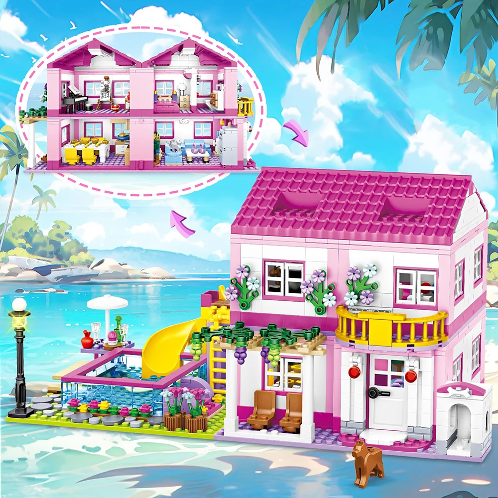 Friends City Street View House Summer Holiday Villa Castle Model Building Block Sets Figures DIY Bricks Toys for Kids Girls Gift