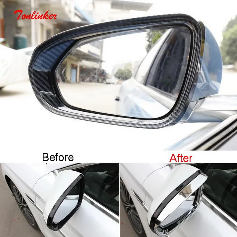 Tonlinker Interior Car Rearview Mirror Rain Eyebrow Cover Sticker For BYD HAN EV DM 2020-22 Car Styling 2 PCS ABS Chrome Covers