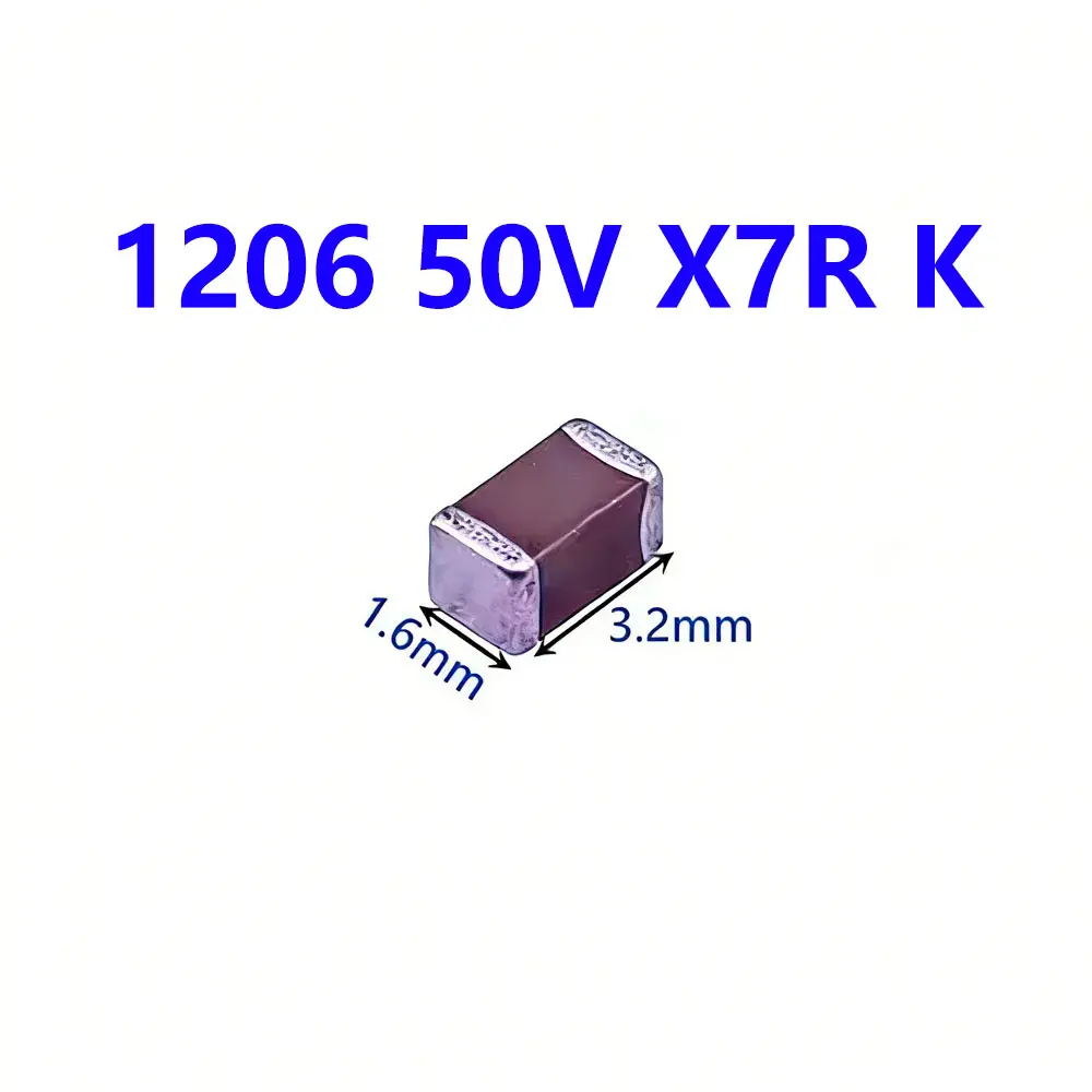Image of 100 Stück 1206 50V SMD Dickschicht-Chip Mehrschicht-Keramikkondensator 1pF-47uF 0,1 0,22 10NF 100NF 1UF 2,2UF 4,7UF 10UF 1PF 6PF