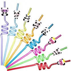 8pcs Panda Straws Birthday Party Favors Panda Party Decorations Plastic Drinking Straws Kids Panda Party Supplies