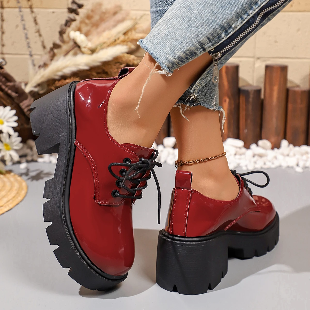 Sepatu Oxford Platform dengan  - Oxford Lace Up Women ulasan dan harga