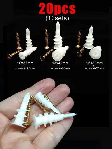 10sets Self Drilling Drywall Anchor with Tapping Screw for Plasterboard Gypsum Hollow Cavity Wall Expansion Plug Plastic Nylon