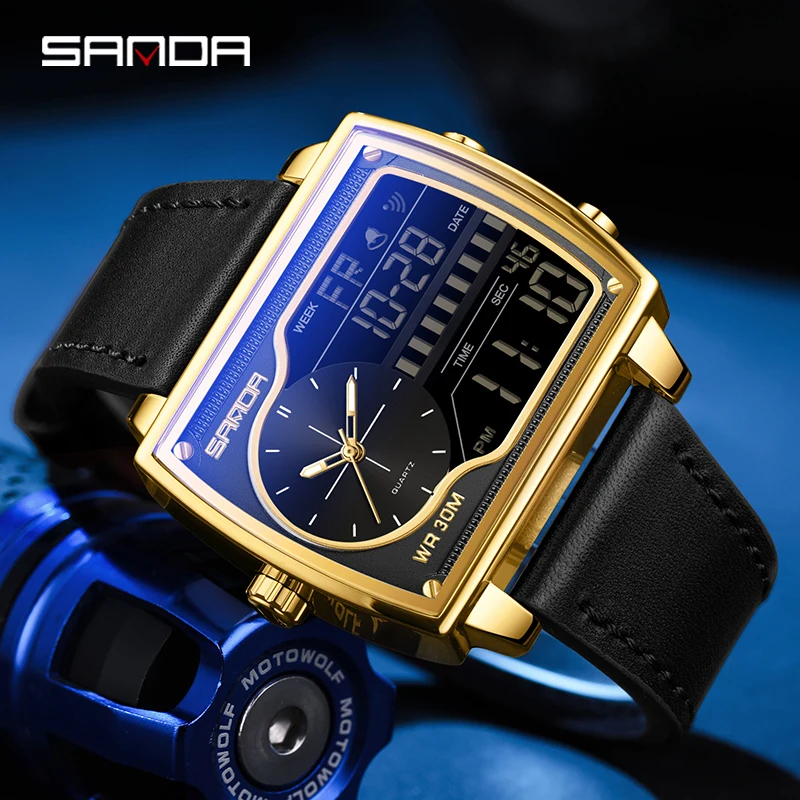 SANDA 6163 ساعة رجالية كوارتز مقاوم للماء ساعة رجالية ساعة معصم رياضية ذكر العد التنازلي العسكري ساعة رقمية رجل 2025