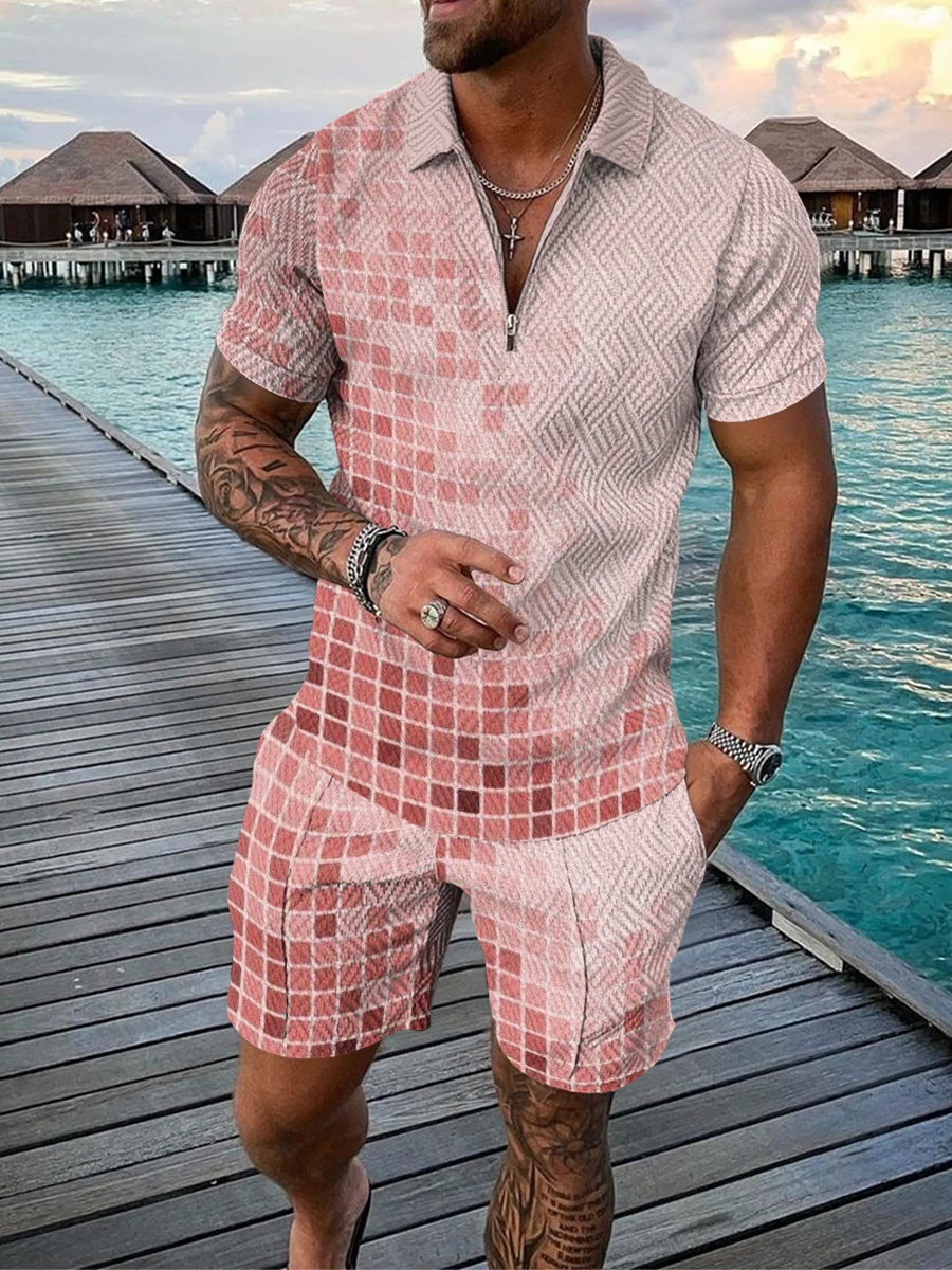 2023 neue Sommerkleid ung Herren Shorts Set Kurzarm Reiร verschluss Polos hirt Street T-Shirt zweiteilige Casual Sportswear