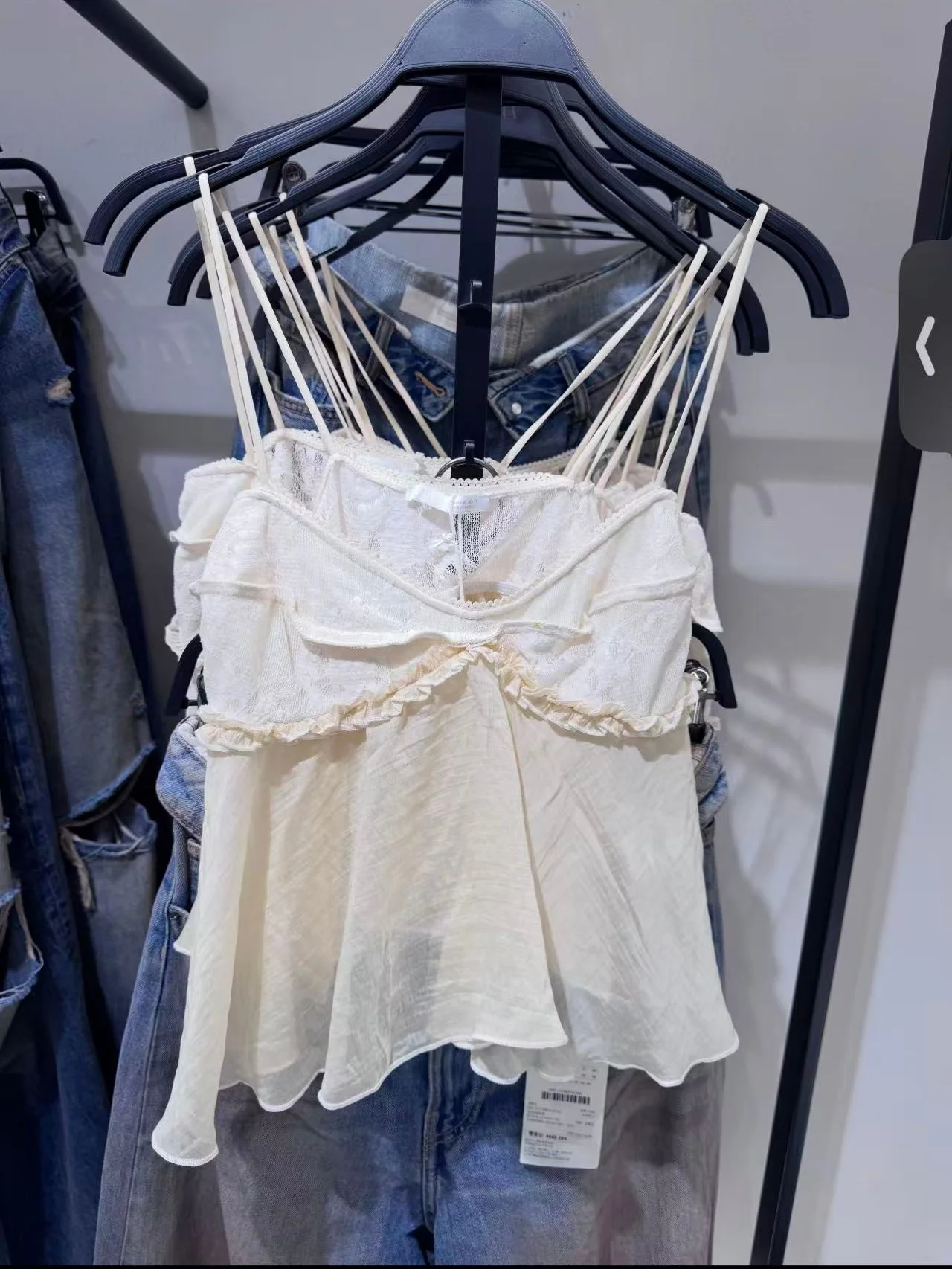 

Spring Summer New Pure Desire Asymmetric Splicing Lace Halter Top Women's V-neck Loose Fit Casual Short Length Polyester