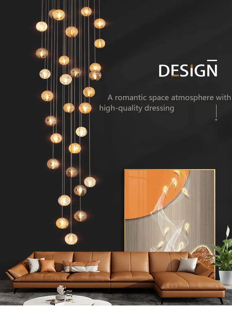 

Nordic LED Crystal Glass Ceiling Chandelier Duplex Living Room Spiral Lighting Modern Lustre Room Decoration Kitchen Lamp