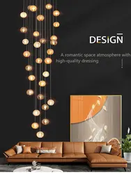 Nordic LED Crystal Glass Ceiling Chandelier Duplex Living Room Spiral Lighting Modern Lustre Room Decoration Kitchen Lamp