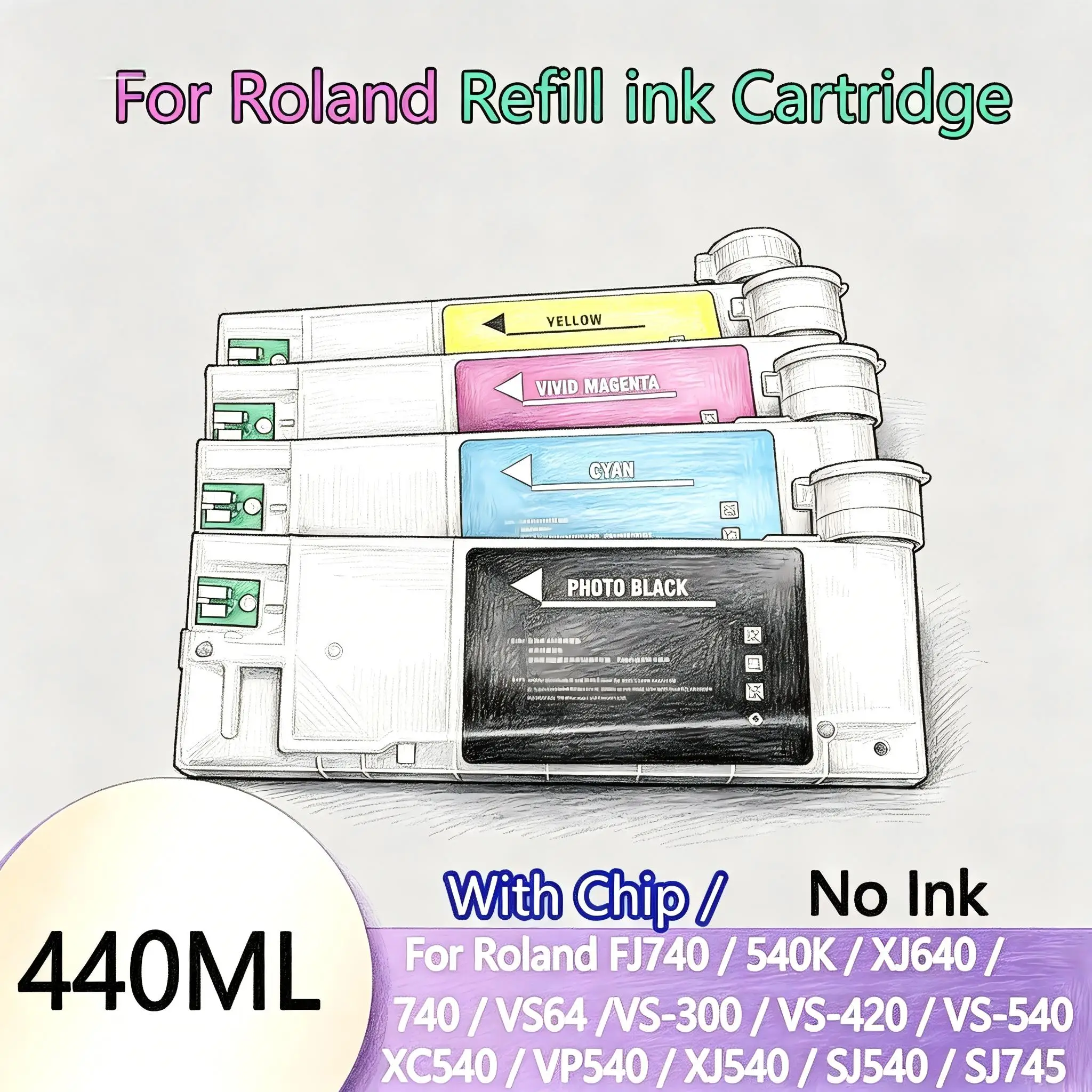 

440ML ECO-SOL Empty Refill ink Cartridge With Chip MAX2 MAX3 MAX For Roland BN-20 FJ-740 540K VP540 VP-300i VP-500i SJ-745