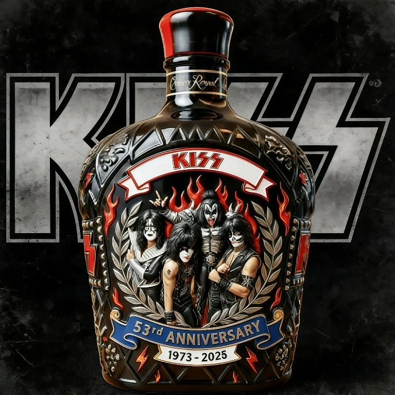 KISS 53rd Anniversary Crown Royal Style Collectible Bottle 1973-2026 Rock Band Bar Display Gifting Item