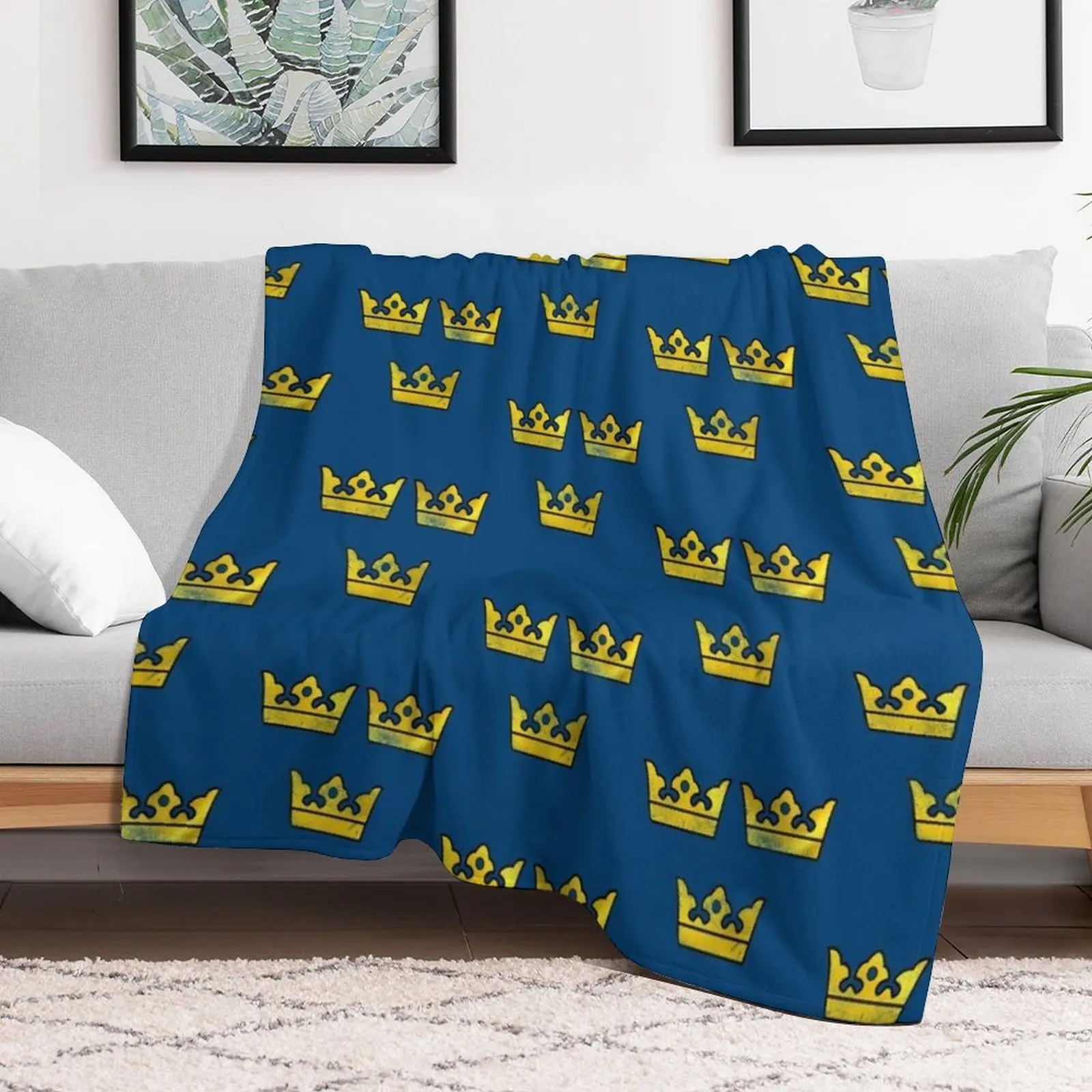 3 Three Crowns Tre Kronor of Sweden Swedish Coat of Arms Distressed Throw Blanket Softest Plush Furrys Blankets