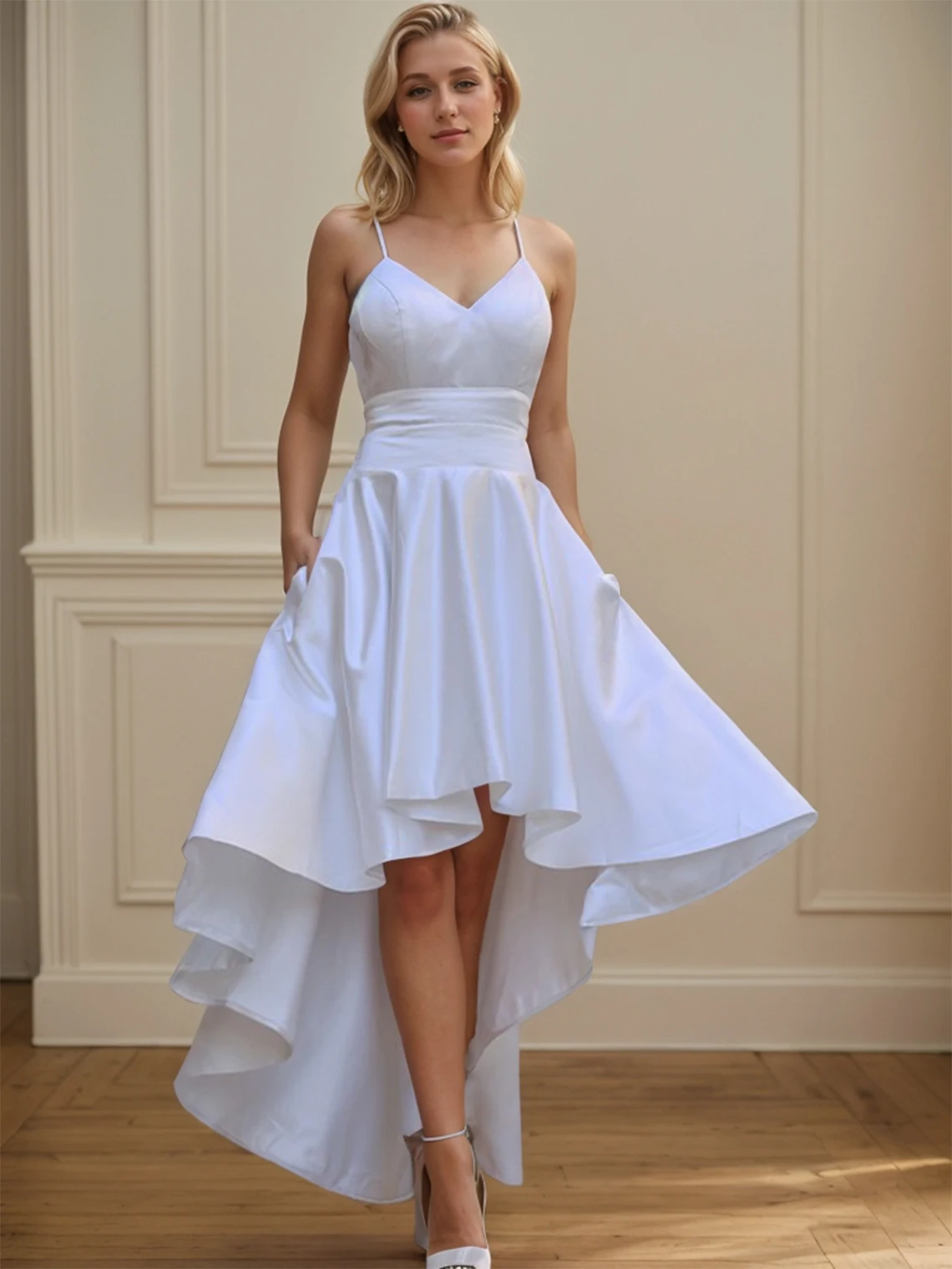 

Elegant A-Line Wedding Dress Sleeveless Spaghetti Strap Satin Asymmetrical Hem Reception Engagement Dresses 2025 Free Customized