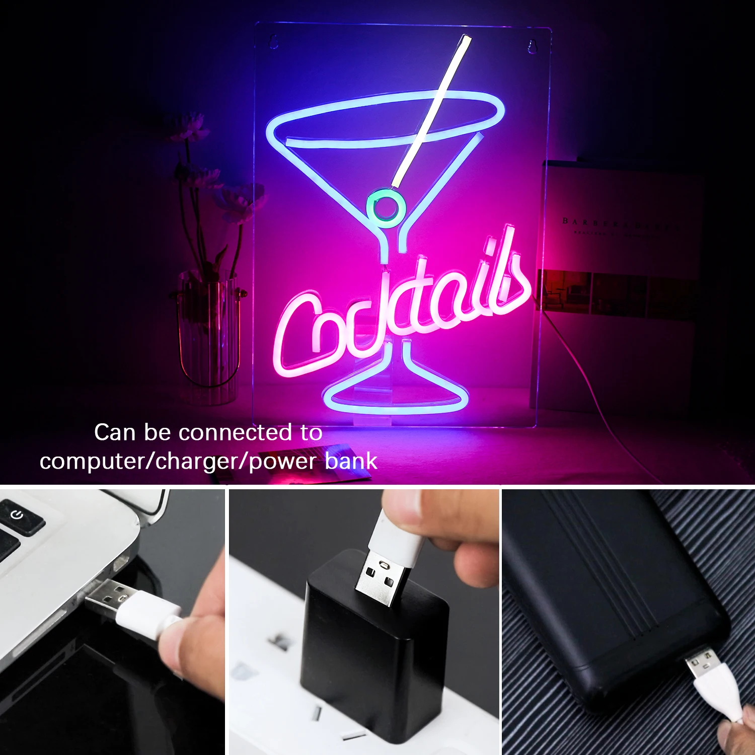 Lampu Neon LED Logo desain kreatif, lampu dinding seni gantung USB untuk rumah bar klub kamar tidur