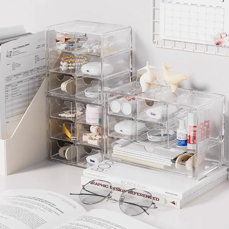 Transparent Drawer Storage Box Large Capacity Table Cosmetic Sundries Sorting Box Simple Office Stationery Multilayer Organizer