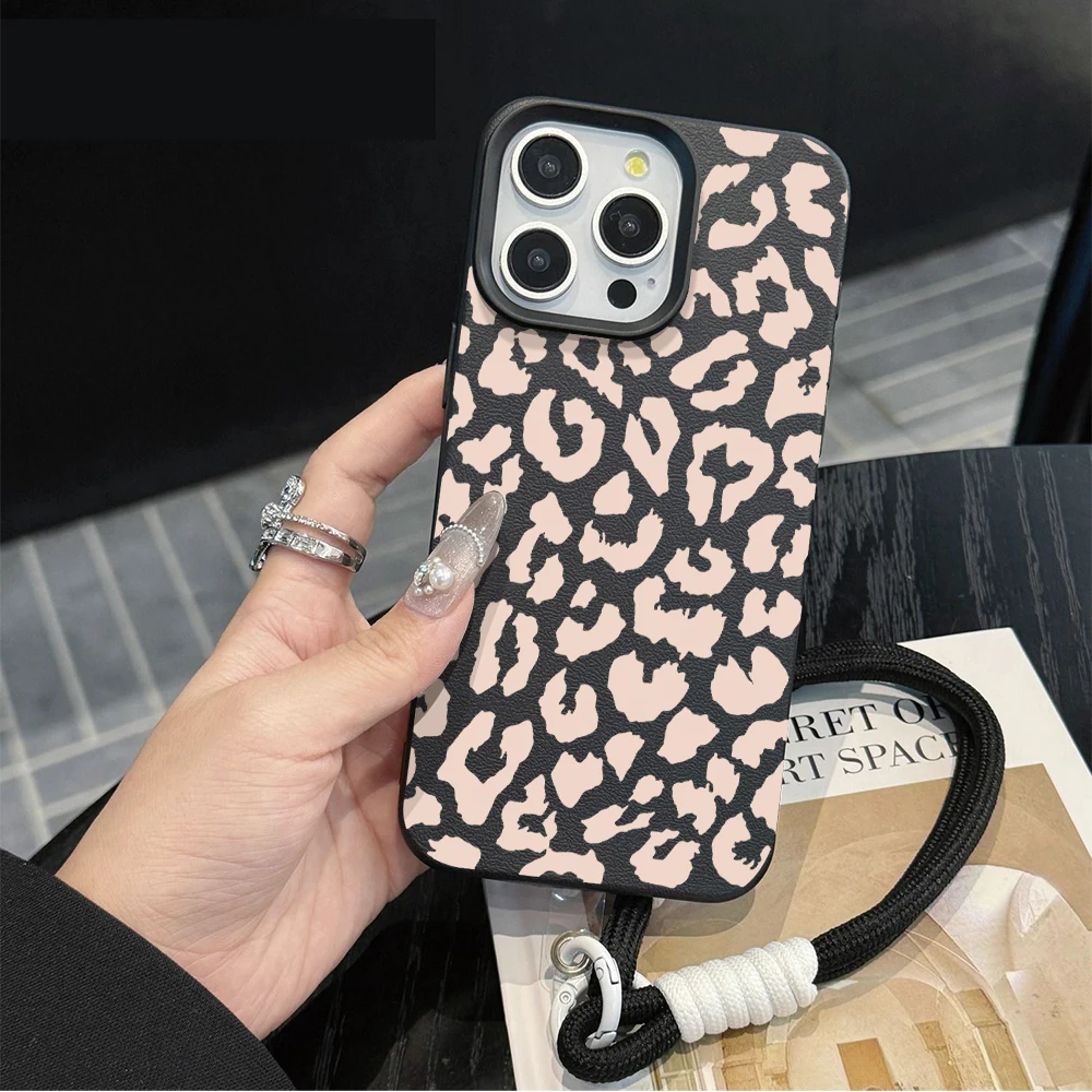 Trendy Leopard Pattern Phone Chain Lanyard Case For iPhone 17 16 15 14 13 Pro Max 17 16 15 14 13 12 Pro X XR Shockproof Cover