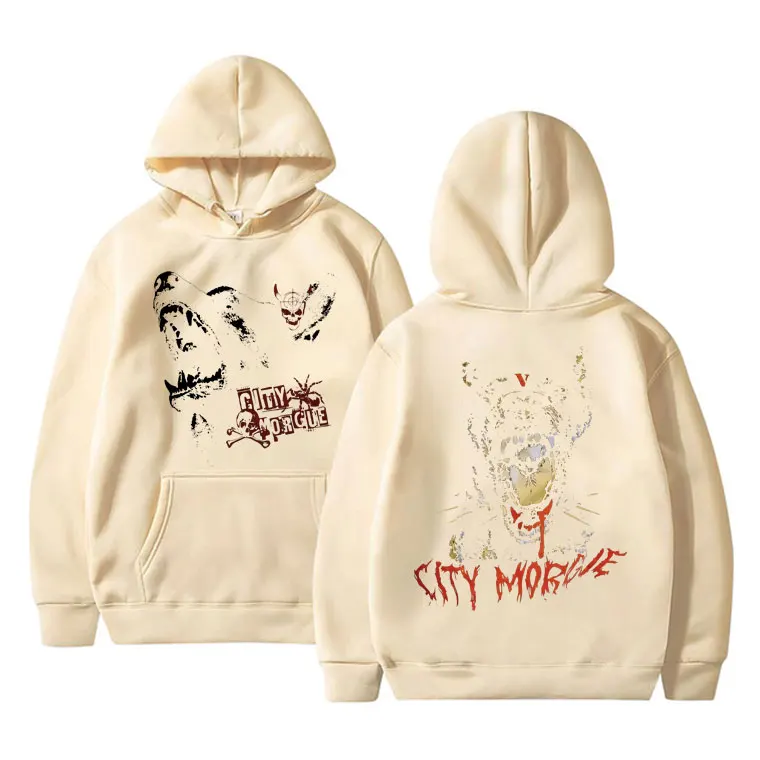 Rapper City Morgue Double Sided Print Hoodie Men Women Hip Hop Vintage Oversized Sweatshirt Male Black Hoodies Casual Streetwear