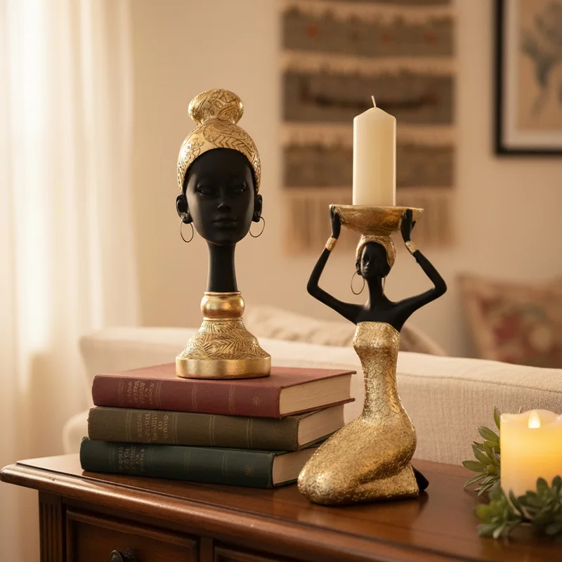 

1 шт., ретро смола, африканская черная женская статуя половины тела, подсвечник, орнамент, креативное украшение для дома, гостиной, поделки