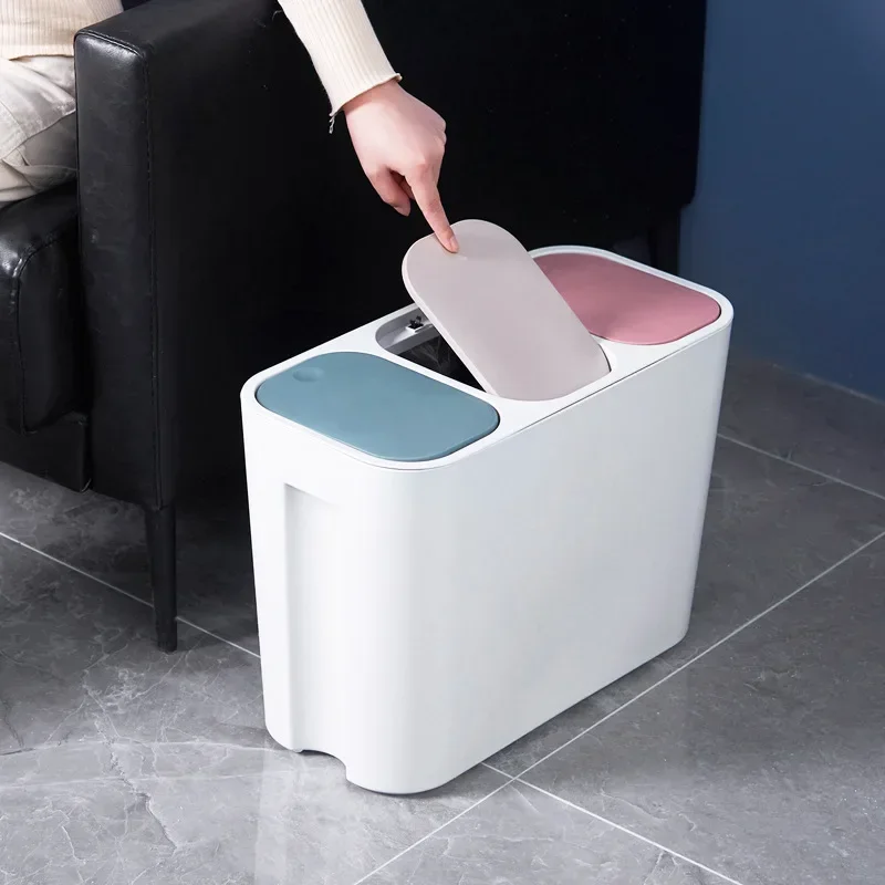 European style simple kitchen trash can household with lid dry and wet separation garbage classification living room office