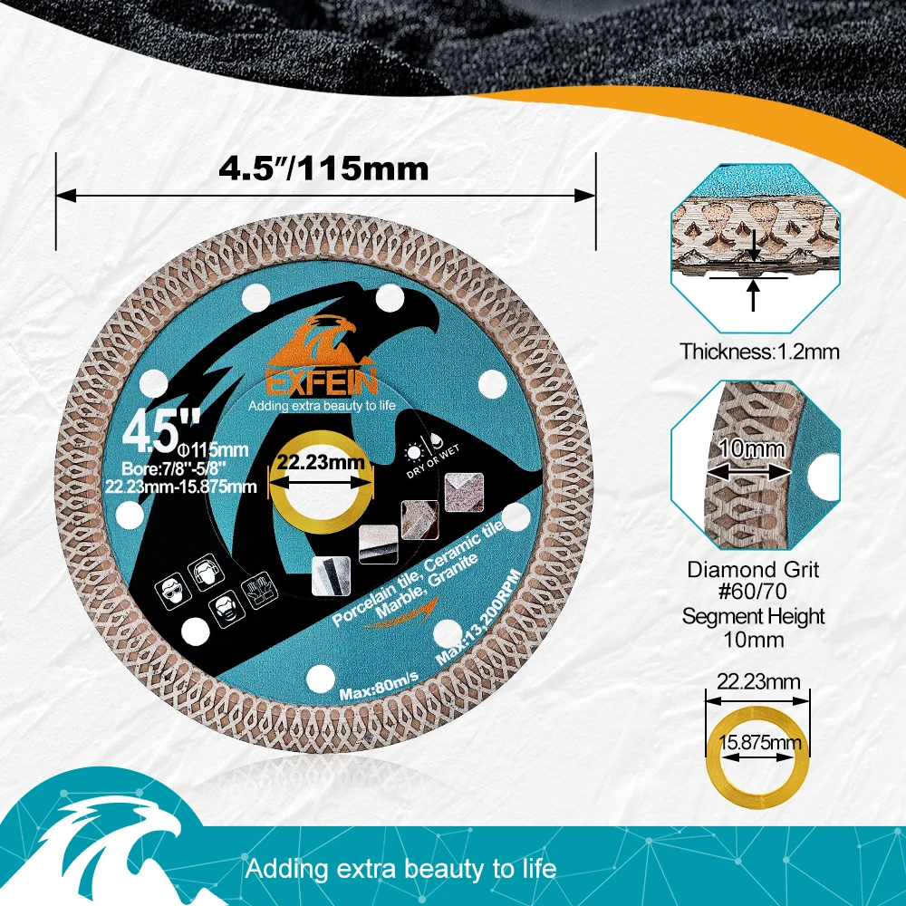 EXFEIN 1pc Dia 75/115/125mm Diamond Cutting Disc X mesh Cut for Tile Marble Ceramic Granite for Angle Grinder Diamond Saw Blade