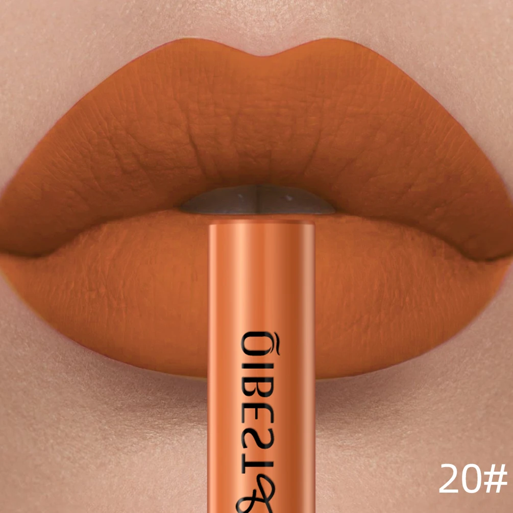 QIBEST Mattflüssiger Lippenstift, wasserdicht, langlebig, samtiger Lipgloss, Tönungsröhre, matt, nacktes Pigment, roter Lipgloss, Lippen-Make-up