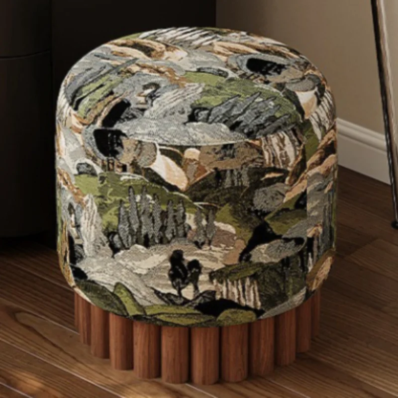 Solid Wood Makeup Stool Vintage Low-profile Makeup Stool Circular Creative Shoe-changing Stool Light Luxurious Household Decor