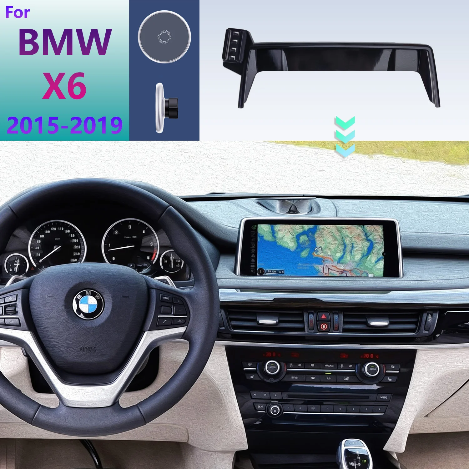 

Автомобильный держатель для телефона для BMW X6 F16 2015 2016 2017 2018 2019 с фиксированным основанием, автомобильная магнитная Беспроводная зарядная подставка, поддержка MagSafe