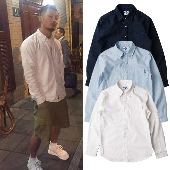 

Trendy MDNS Long Sve Ox Cloth irt Embroidered Casual Slim Fit Men's irt Pure Color Versatile Autumn Wear for Youth