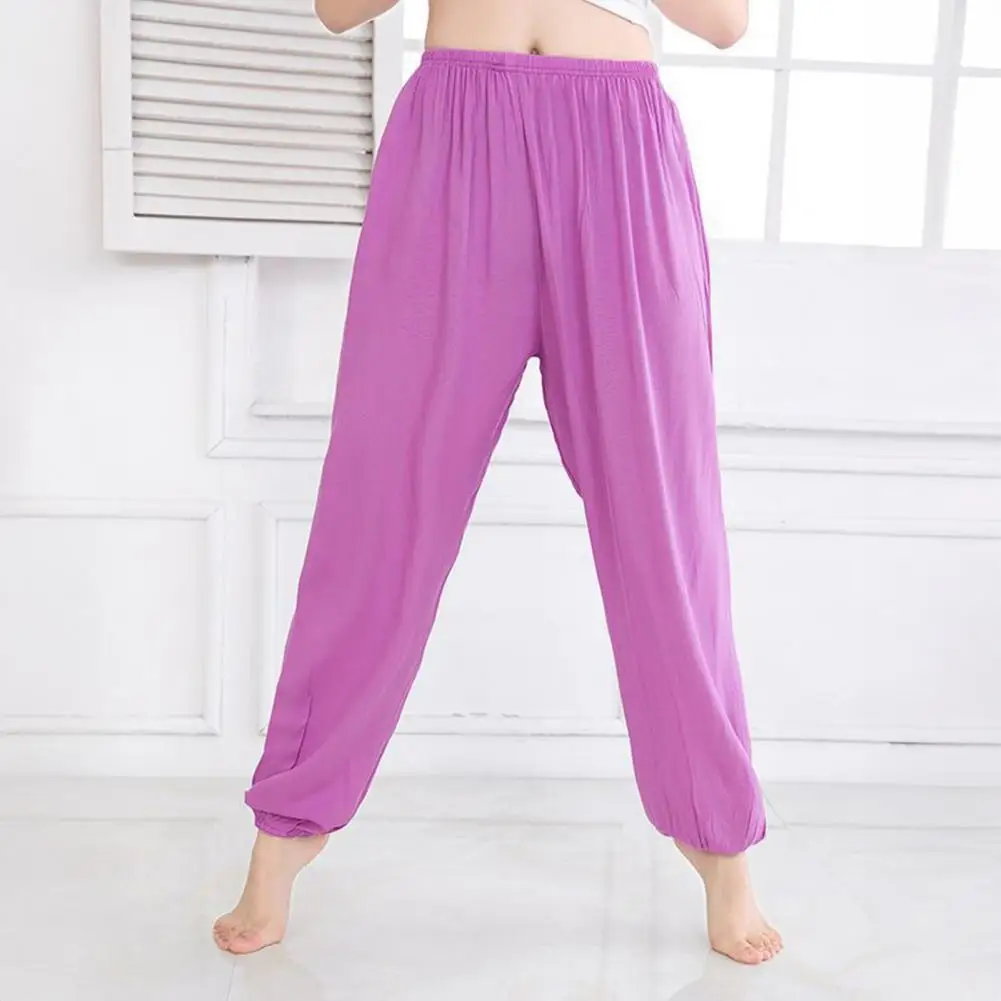 Unisex Bloomers Mid-rise Elastic Waist Casual Loose Leg Pants Solid Color Sporty Style Lightweight Trousers Versatile Wear
