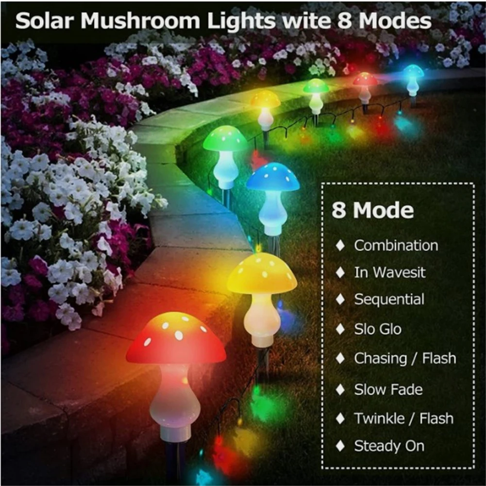 Imagem -03 - Outdoor Solar Cogumelo Led Light Impermeável Cogumelo Lâmpada Pathway Paisagem Quintal Páscoa Halloween Xmas Decor Jardim Luz Modos