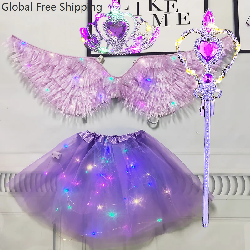 الأطفال تضيء أجنحة تول تنورة الملاك الزي فتاة الباليه تول سباركلي تنورة قصيرة تأثيري حفلة عيد ميلاد ماجيك الجنية مجموعة #3