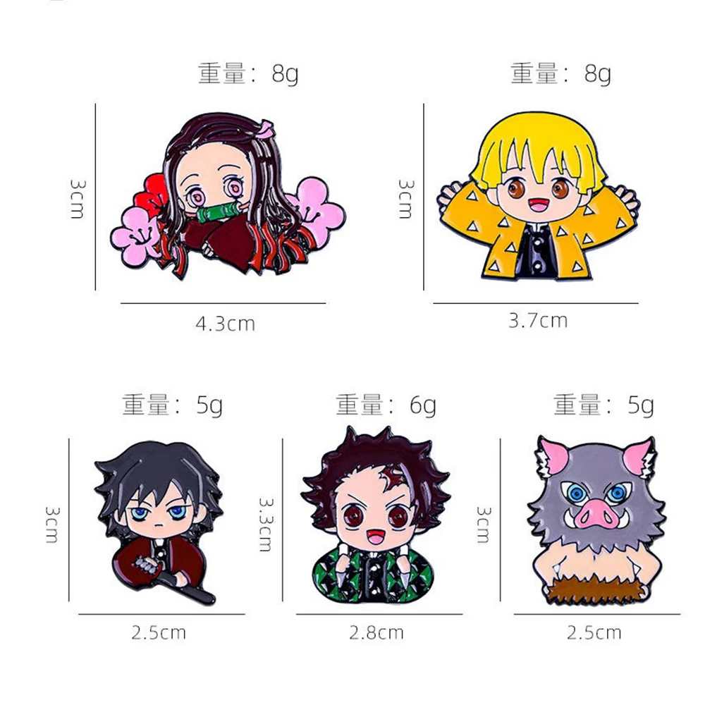 5 ชิ้น Demon Slayer อะนิเมะคอสเพลย์เข็มกลัดการ์ตูน Pins สําหรับเสื้อผ้ากระเป๋าเป้สะพายหลัง Lapel คอสเพลย์อุปกรณ์เสริมคริสต์มาส...