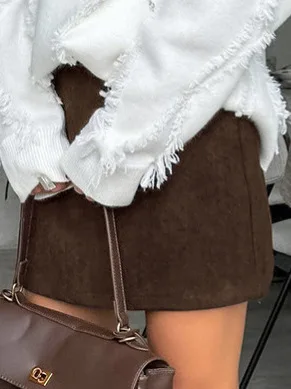 Retro High Waist A-Line  Skirt for Women Commute Friendly Versatile Slimming PVC Fabric Polyester Fiber Autumn 2025 Colle...