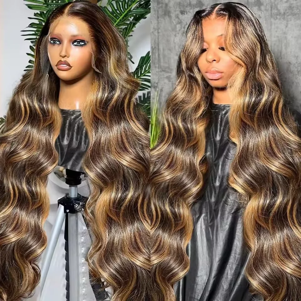 200 Density P4/27 Highlight Body Wave Human Hair Wigs 13x6 13x4 HD  Lace Front Wig 36 Inches  For Women