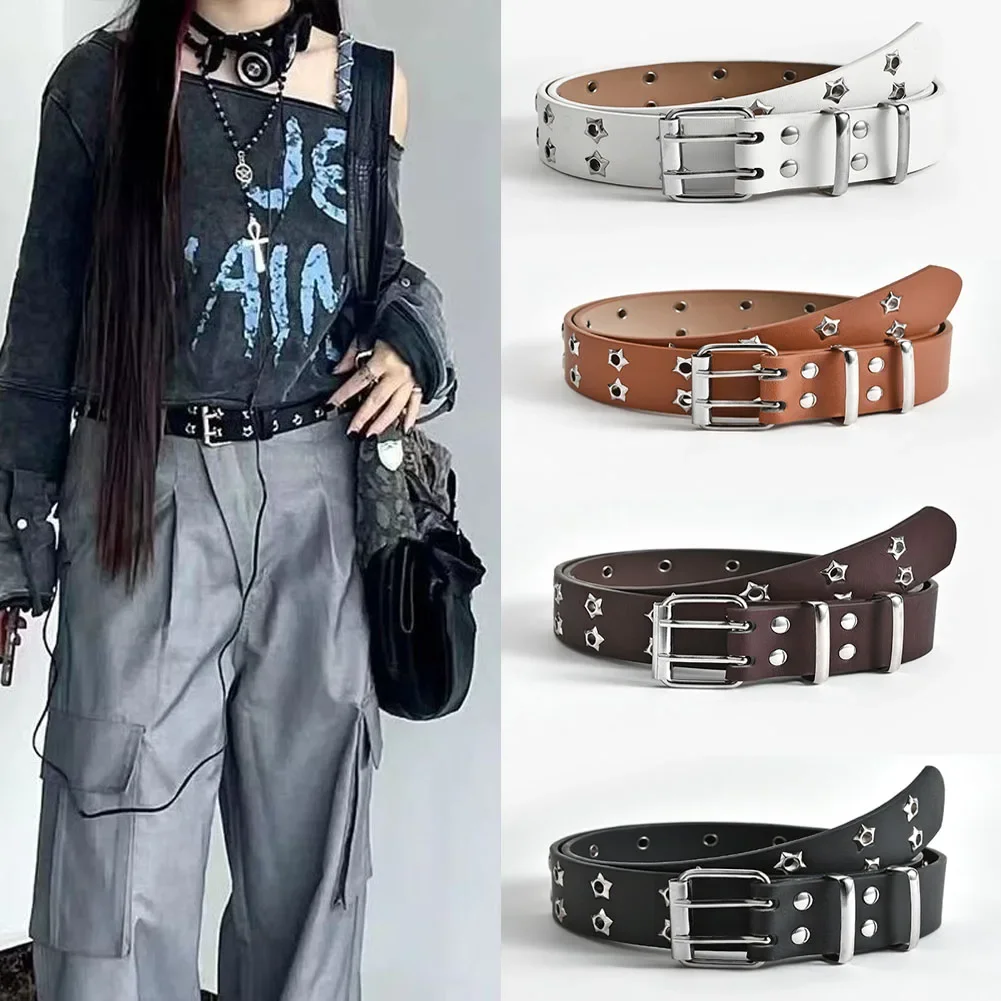 Women's Belt Large size Double Hole Men Belt Punk Hip Hop Rock Style Subculture Y2K Belt Punch Free Belt for Men and Women